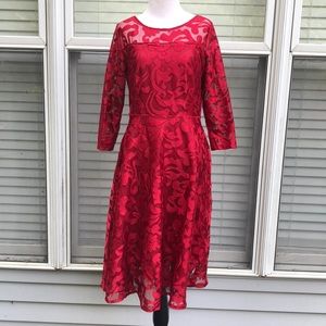Yiso Red Lace Fit & Flair Party Dress size Large